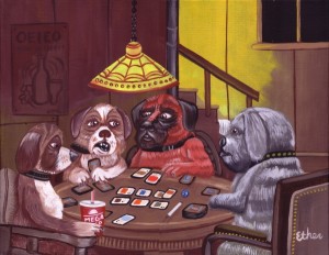 Dogs playing MTG by Jim Ether